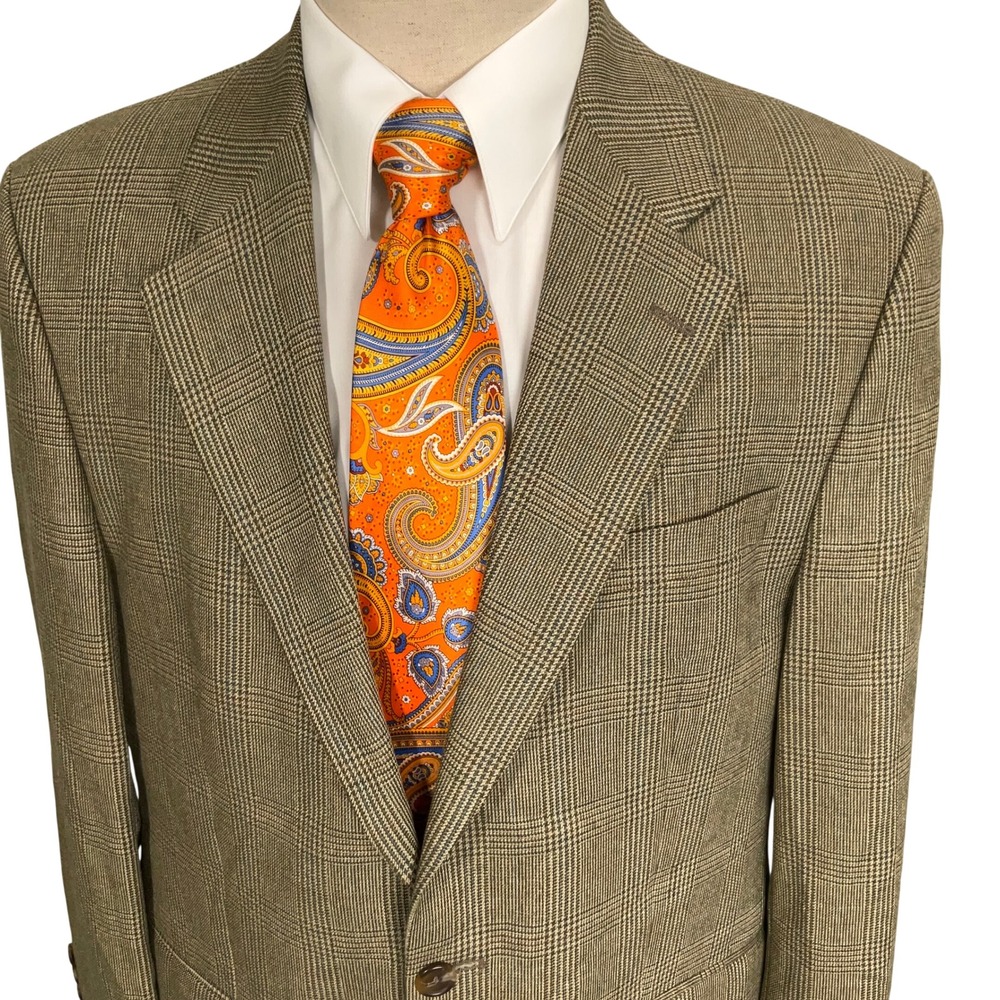 Lauren Ralph Lauren Blazer Mens 40R Brown Glen Plaid Quiet Luxury Silk Wool